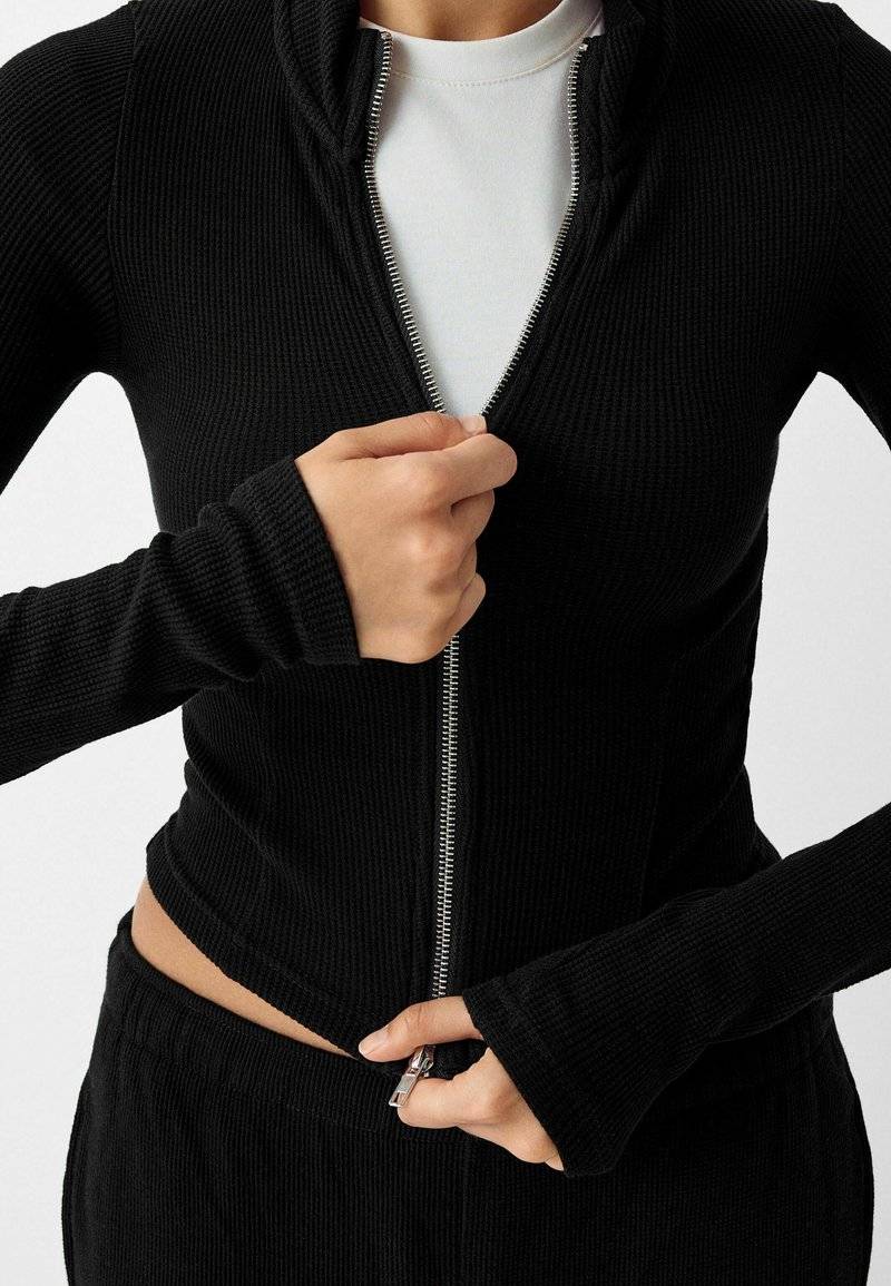 Bershka Bershka LONG SLEEVE - Cardigan - black Günstiger Verkauf