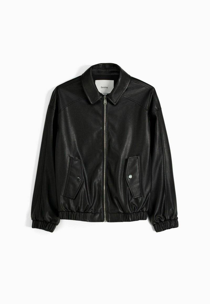 Bershka Bershka DAD FIT - Faux leather jacket - black Verkauf