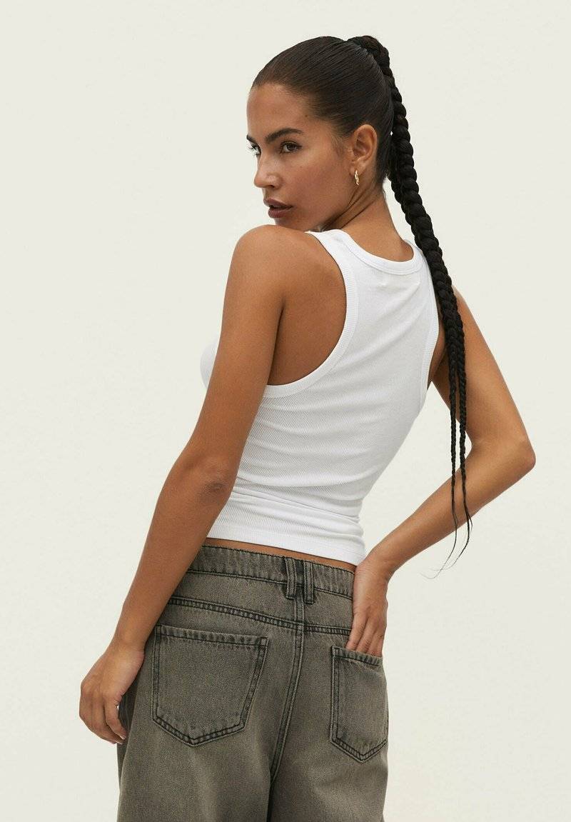 Stradivarius Stradivarius RACERBACK - Top - white denim Blitzverkäufe