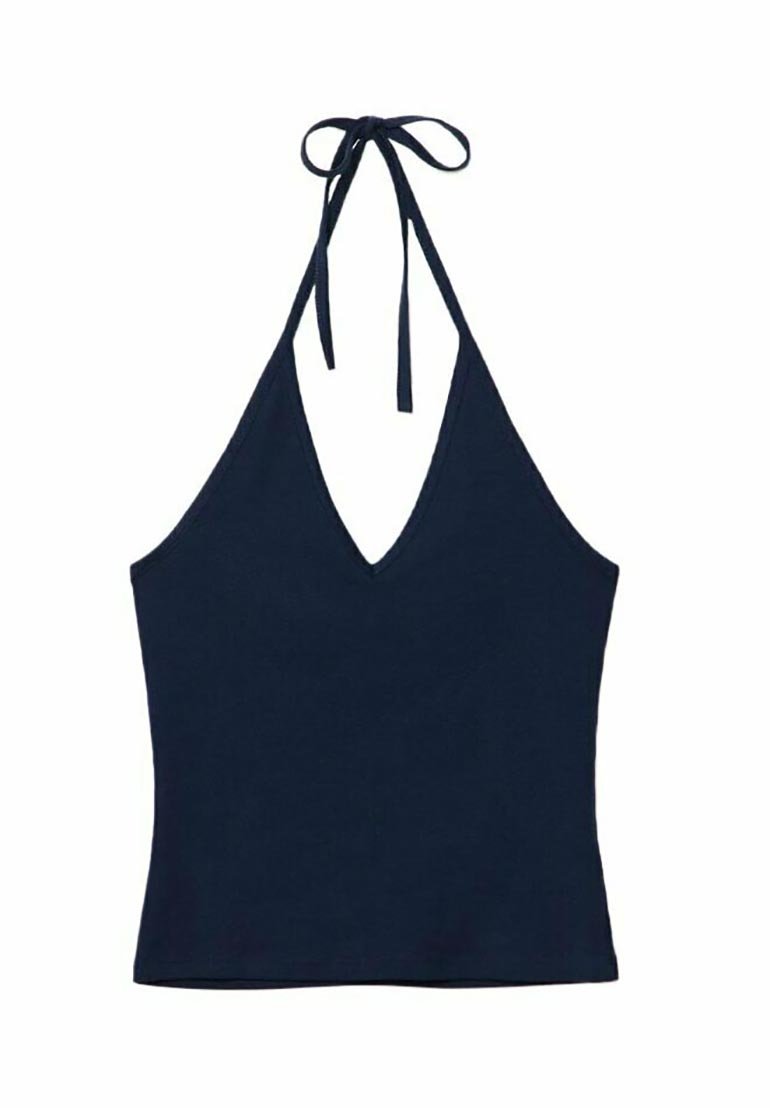 Stradivarius Stradivarius TIED HALTER - Top - dark blue Angebote