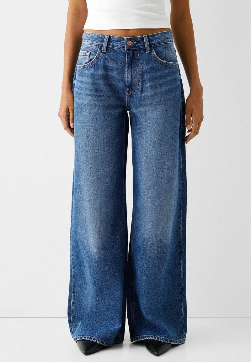 Bershka Bershka WIDE-LEG - Relaxed fit jeans - dark blue