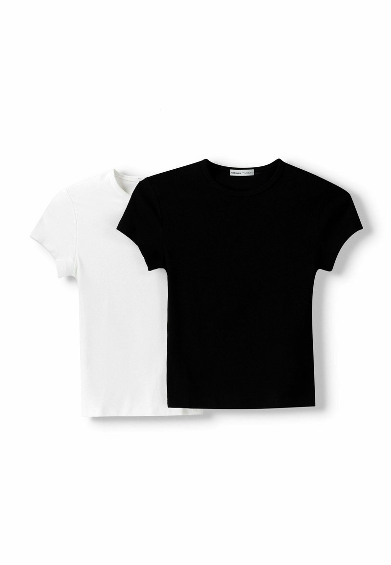 Bershka Bershka SHORT SLEEVE ROUND NECK 2 PACK - Basic T-shirt - black Günstig kaufen