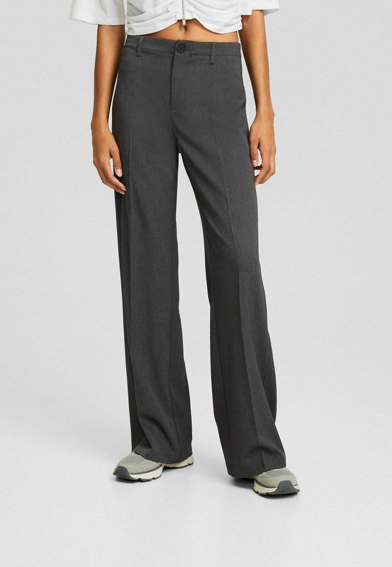 Bershka Bershka WIDE-LEG TAILORED - Trousers - mottled dark grey