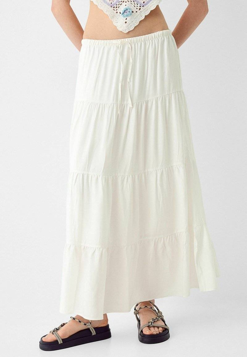 Bershka Bershka ELASTICATED - Maxi skirt - white