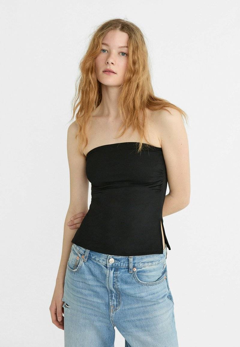 Stradivarius Stradivarius BANDEAU WITH SIDE VENTS - Top - black