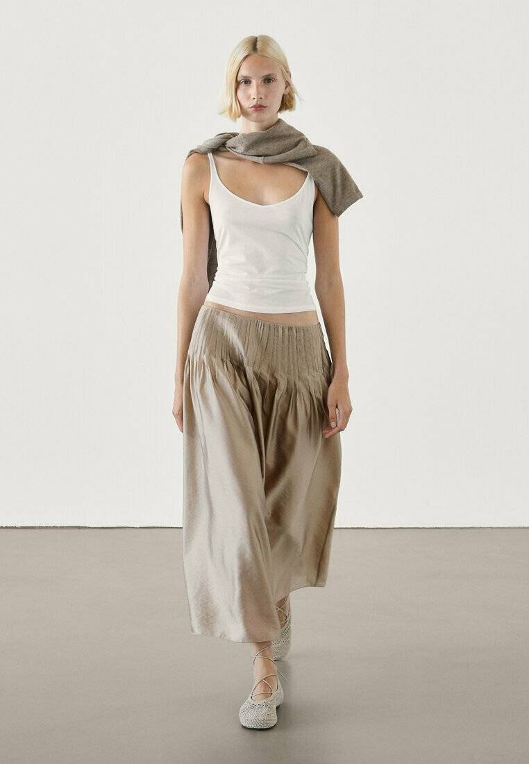 Massimo Dutti Massimo Dutti Pleated skirt - beige Outlet