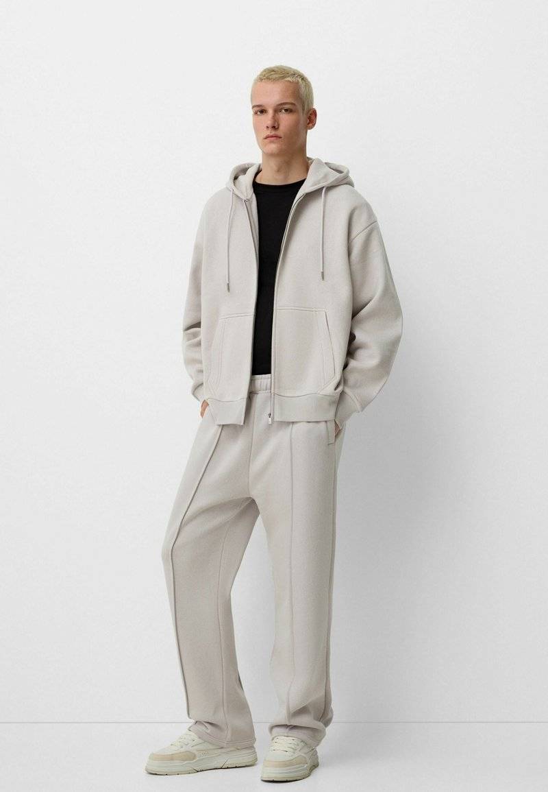 Bershka Bershka SET Zip-Up Sweatshirt + WIDE LEG - Tracksuit - white