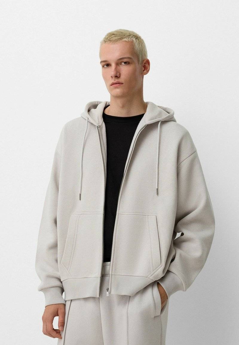 Bershka Bershka SET Zip-Up Sweatshirt + WIDE LEG - Tracksuit - white Jubiläumsangebot