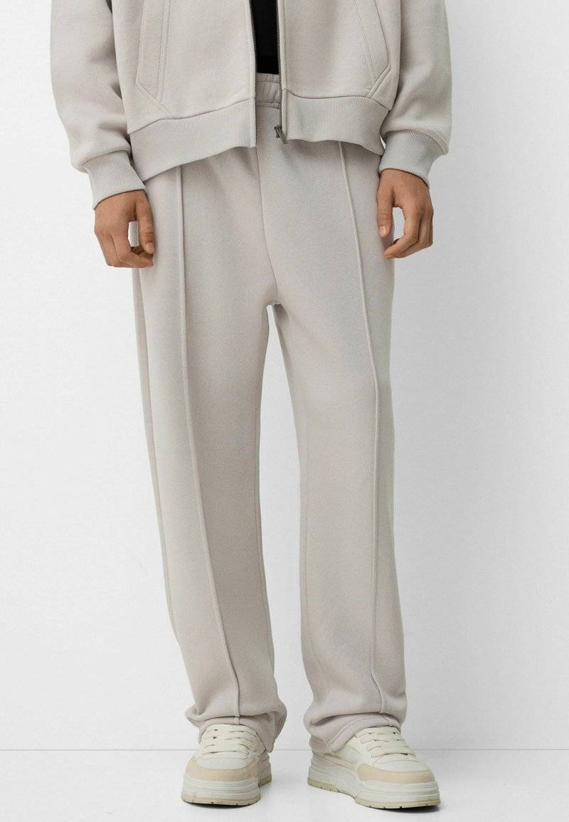 Bershka Bershka SET Zip-Up Sweatshirt + WIDE LEG - Tracksuit - white Jubiläumsangebot