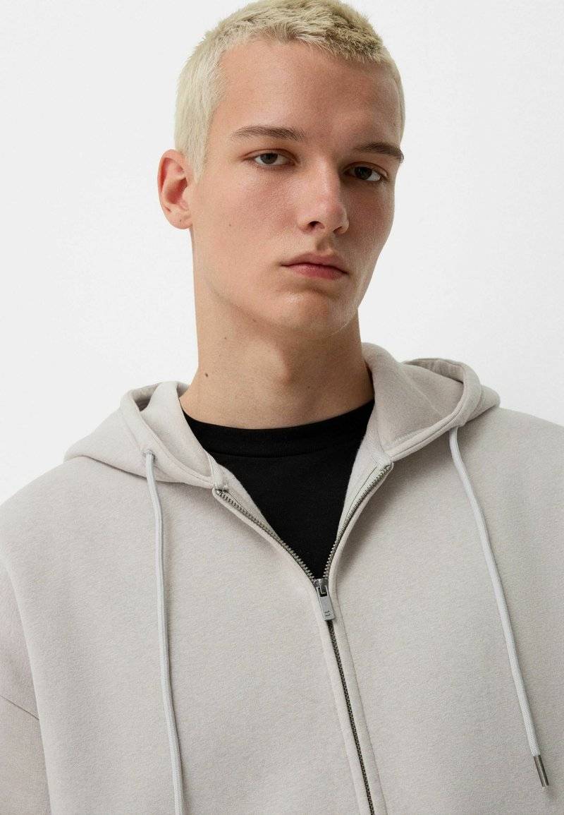 Bershka Bershka SET Zip-Up Sweatshirt + WIDE LEG - Tracksuit - white Jubiläumsangebot