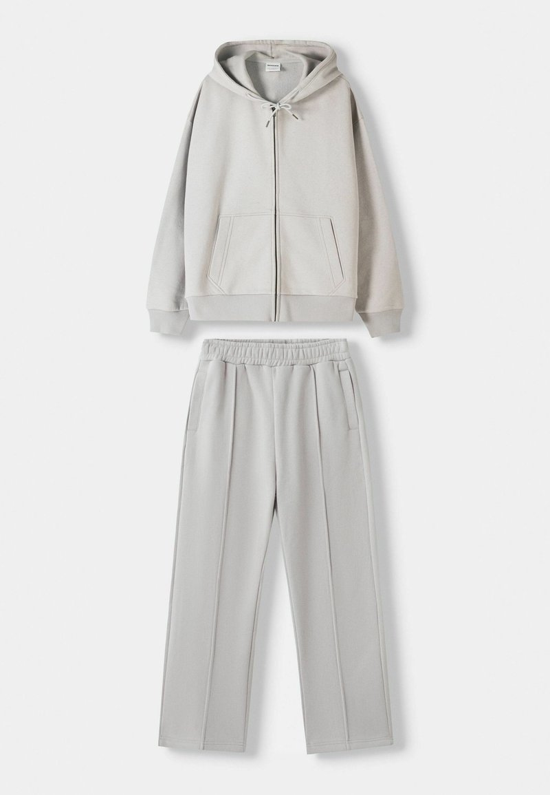 Bershka Bershka SET Zip-Up Sweatshirt + WIDE LEG - Tracksuit - white Jubiläumsangebot