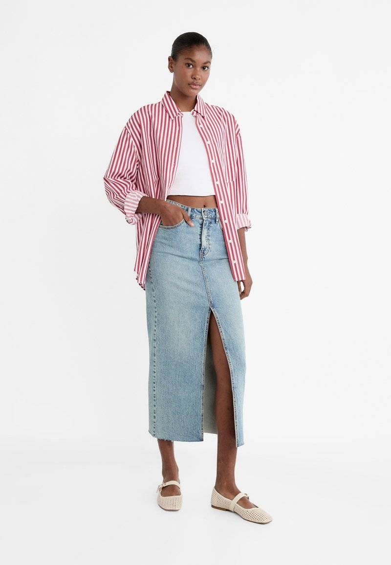 Stradivarius Stradivarius IM COMFORT-FIT - Maxi skirt - stone blue denim