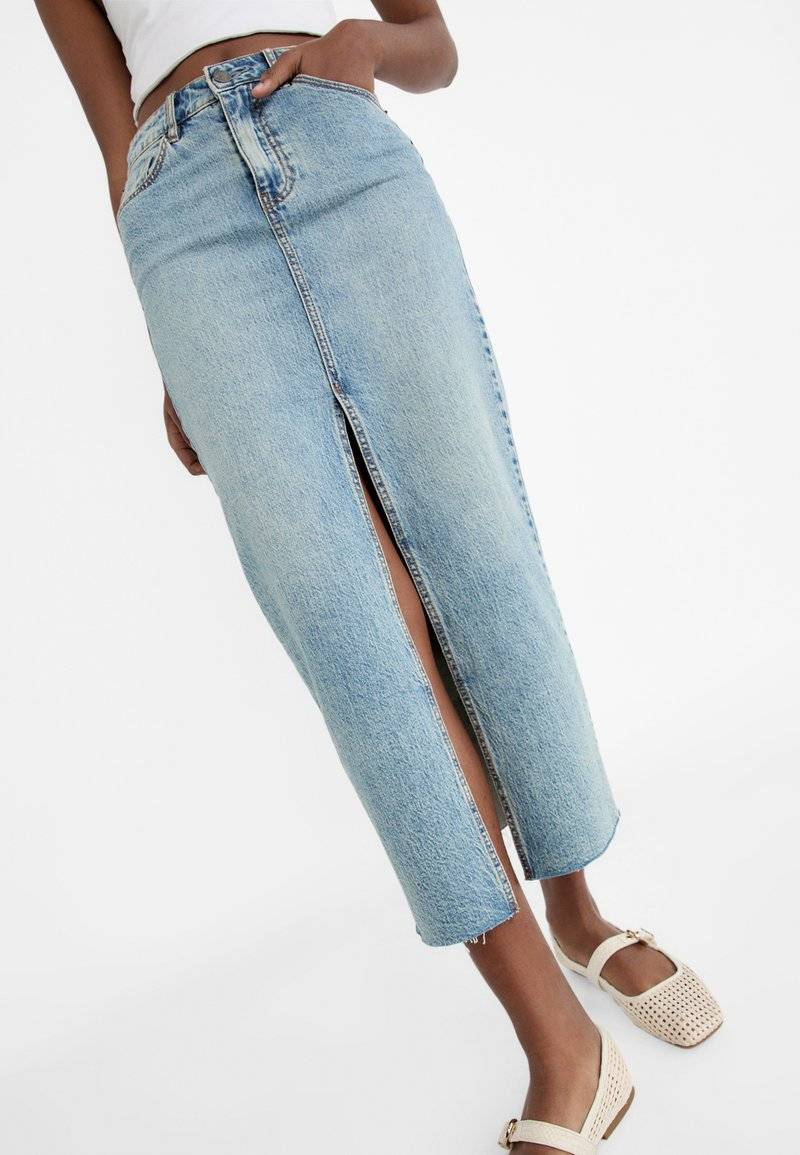 Stradivarius Stradivarius IM COMFORT-FIT - Maxi skirt - stone blue denim Wochenangebot