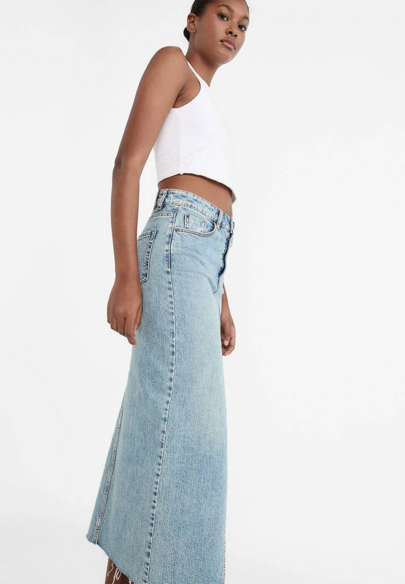 Stradivarius Stradivarius IM COMFORT-FIT - Maxi skirt - stone blue denim Wochenangebot
