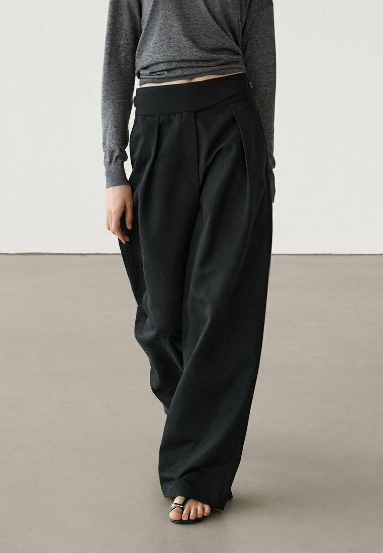 Massimo Dutti Massimo Dutti WIDE-LEG - Trousers - black Letzte 3 Tage