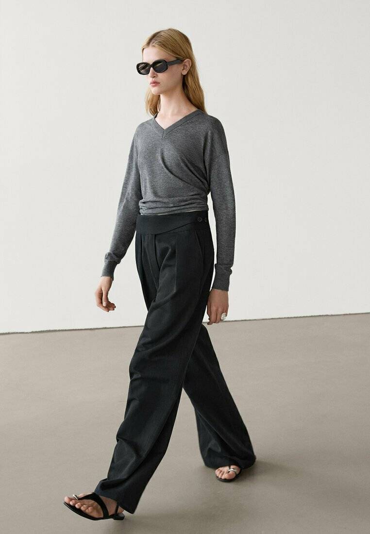 Massimo Dutti Massimo Dutti WIDE-LEG - Trousers - black Letzte 3 Tage