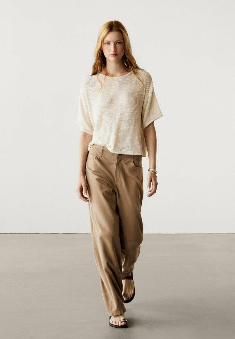 Massimo Dutti Massimo Dutti TEXTURED - Basic T-shirt - beige