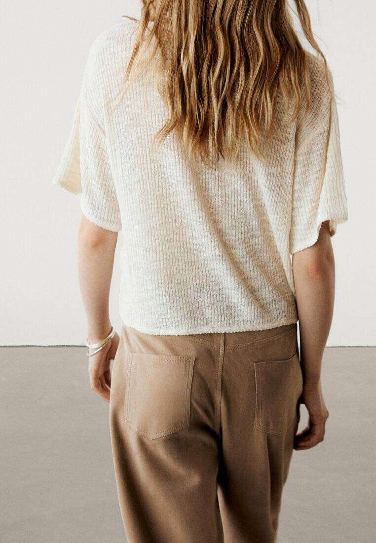 Massimo Dutti Massimo Dutti TEXTURED - Basic T-shirt - beige Exklusive Angebote