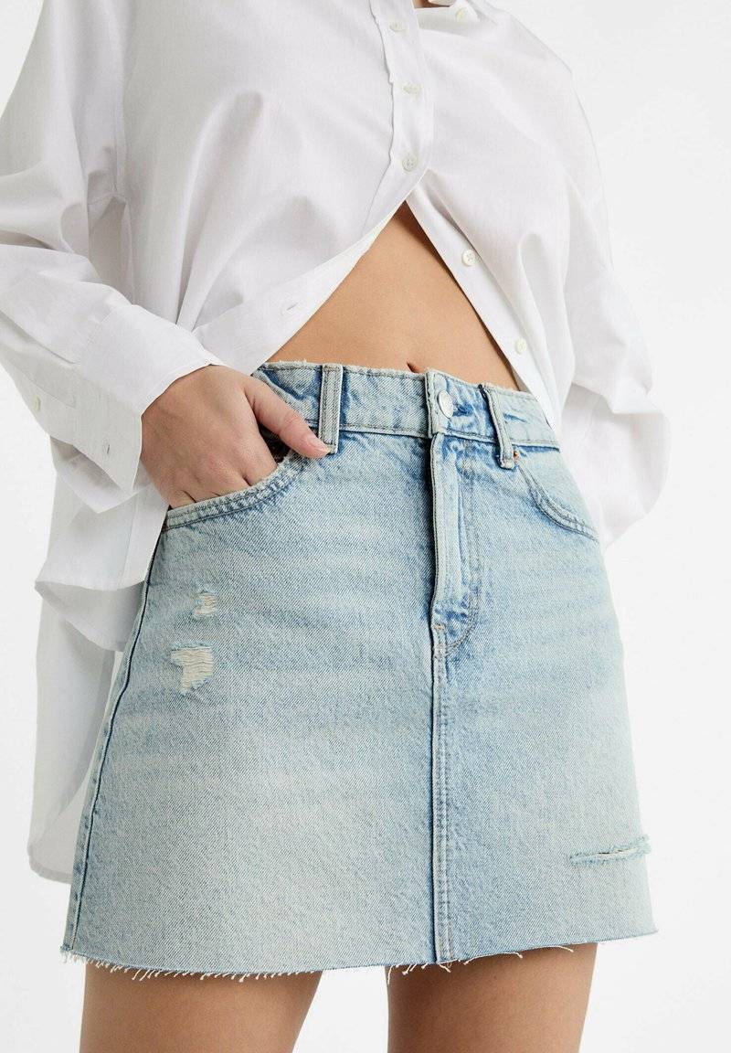 Stradivarius Stradivarius A-line skirt - light blue denim Limitierter Zeitrabatt