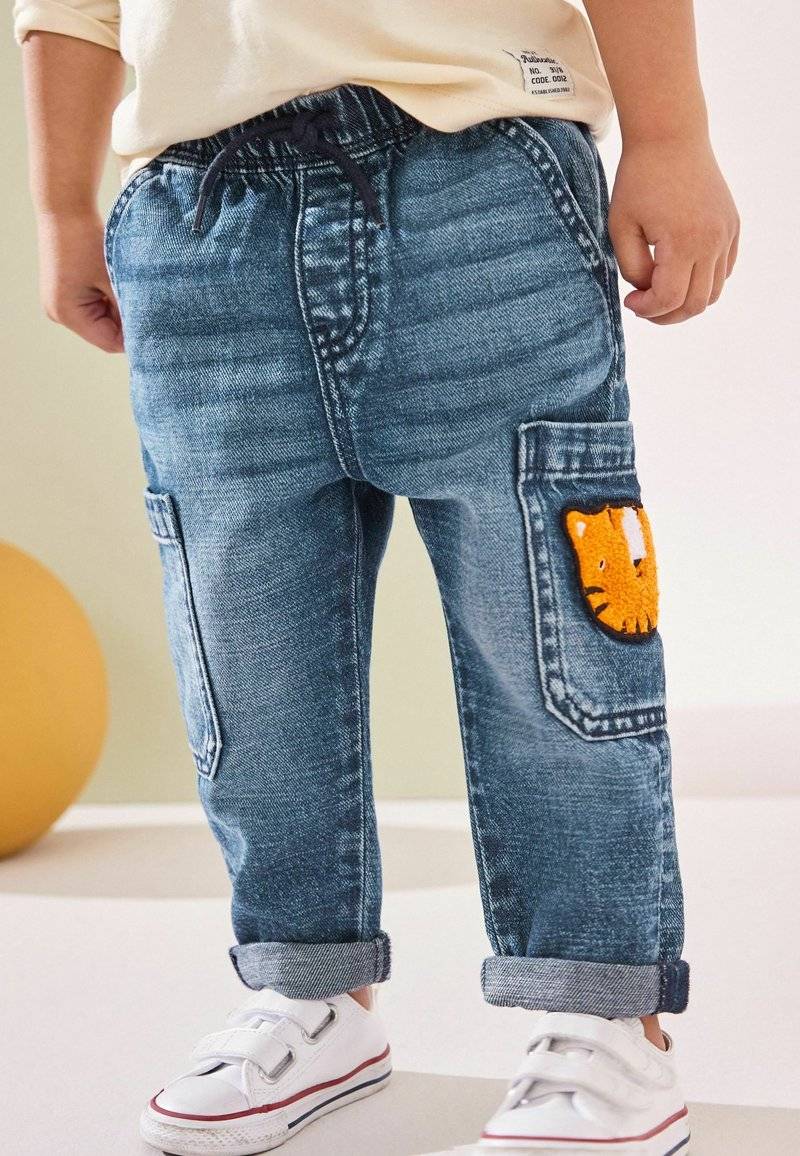Next Next UTILITY - Relaxed fit jeans - mid blue denim with tiger Online Shopping