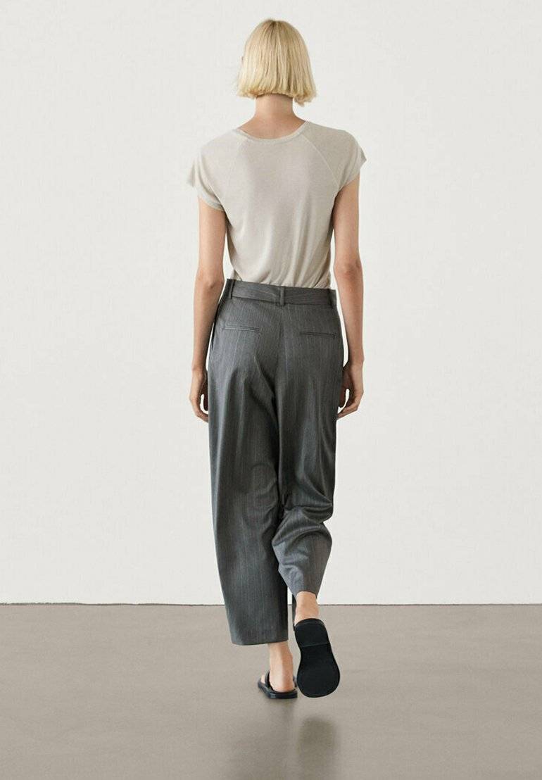 Massimo Dutti Massimo Dutti STRAIGHT-LEG STRIPE - Trousers - dark grey Lagerräumung