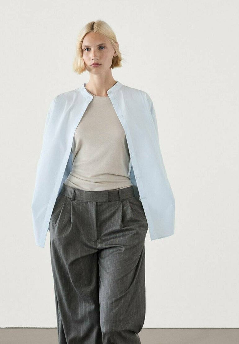 Massimo Dutti Massimo Dutti STRAIGHT-LEG STRIPE - Trousers - dark grey Lagerräumung
