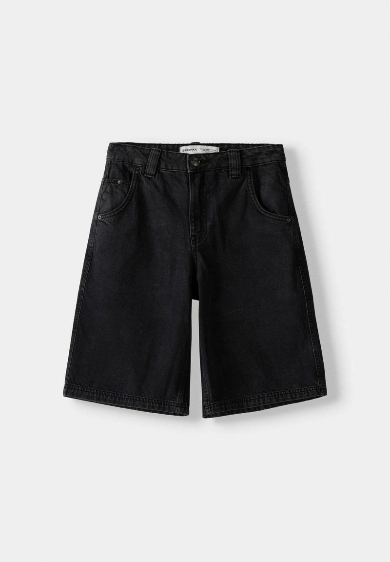 Bershka Bershka BERMUDA - Denim shorts - black Heißer Verkauf