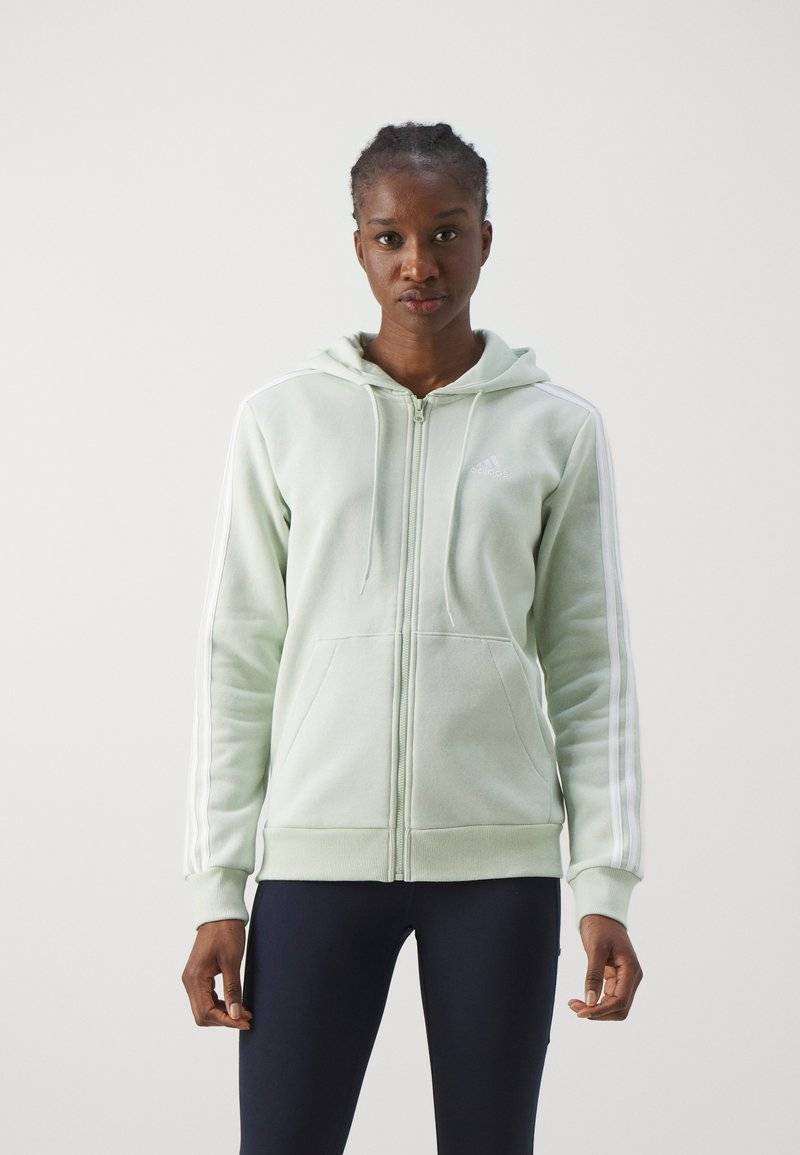 adidas Sportswear adidas Sportswear ESSENTIALS 3 STRIPES FULL ZIP HOODIE - Zip-up sweatshirt - linen green