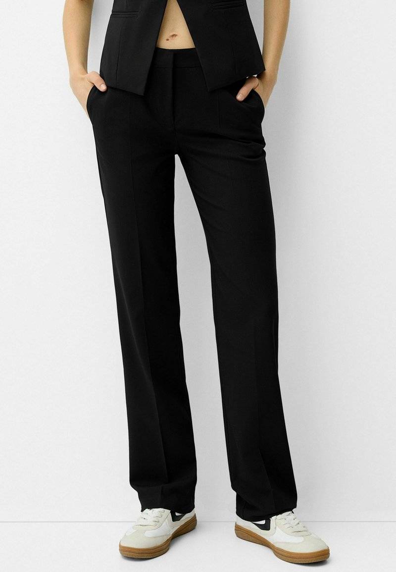 Bershka Bershka STRAIGHT-LEG TAILORED - Trousers - black denim