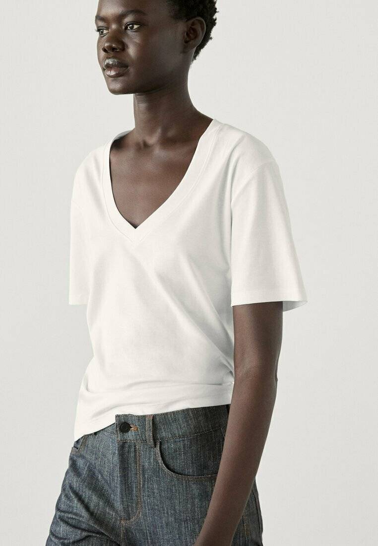 Massimo Dutti Massimo Dutti V-NECK - Basic T-shirt - white Begrenzte Freigabe