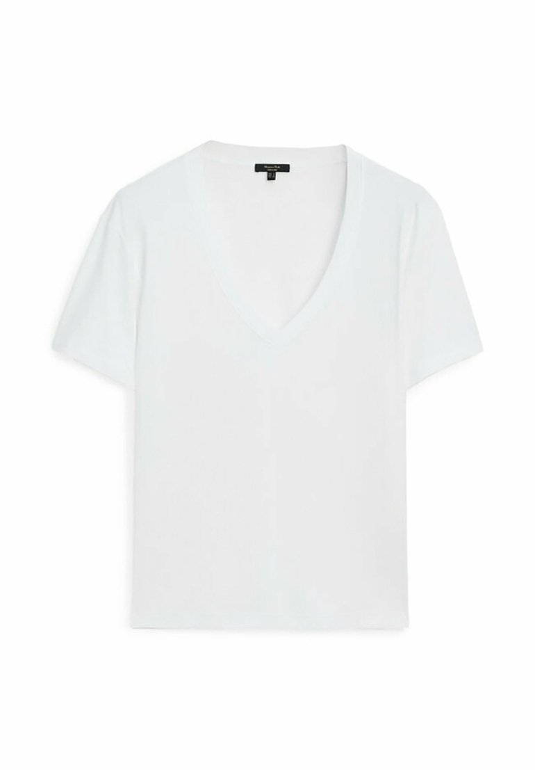 Massimo Dutti Massimo Dutti V-NECK - Basic T-shirt - white Begrenzte Freigabe