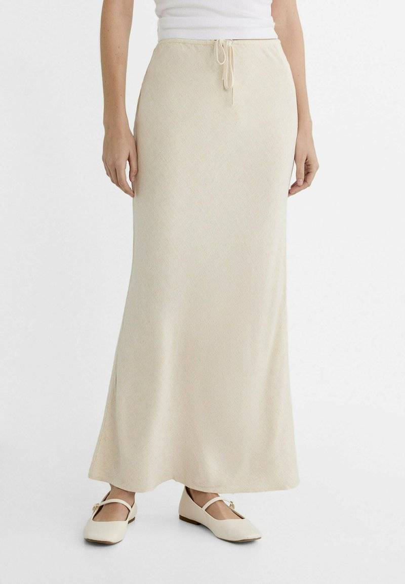 Stradivarius Stradivarius DRAWSTRING MIDI - Maxi skirt - stone Zeitbegrenzte Promotion