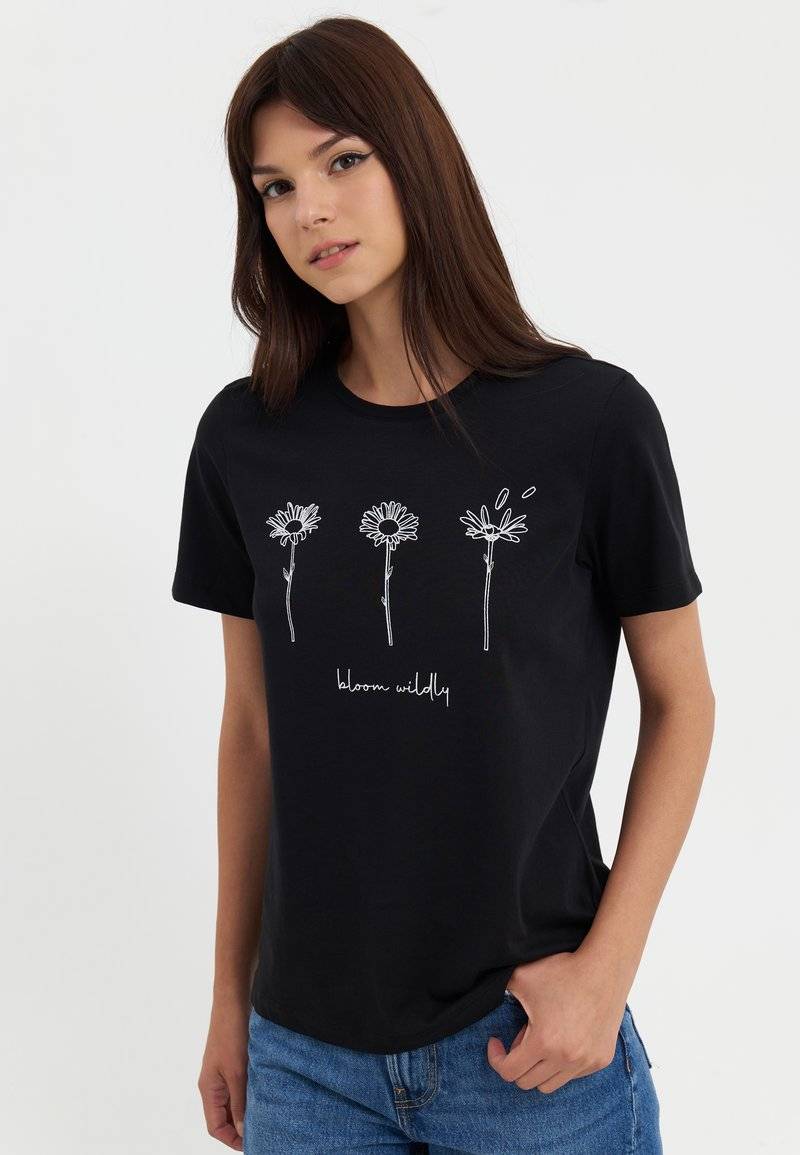 Even&Odd Even&Odd Print T-shirt - black Sonderangebot der Fabrik