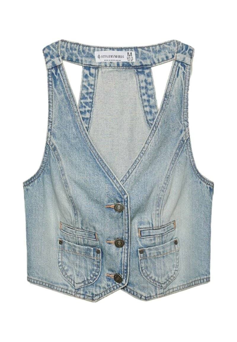 Stradivarius Stradivarius STUDDED - Waistcoat - laser denim Clearance-Verkauf